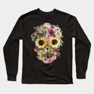 Botanic Skull with sunflowers, roses and butterblies, watercolor,colorfull nature floral Long Sleeve T-Shirt